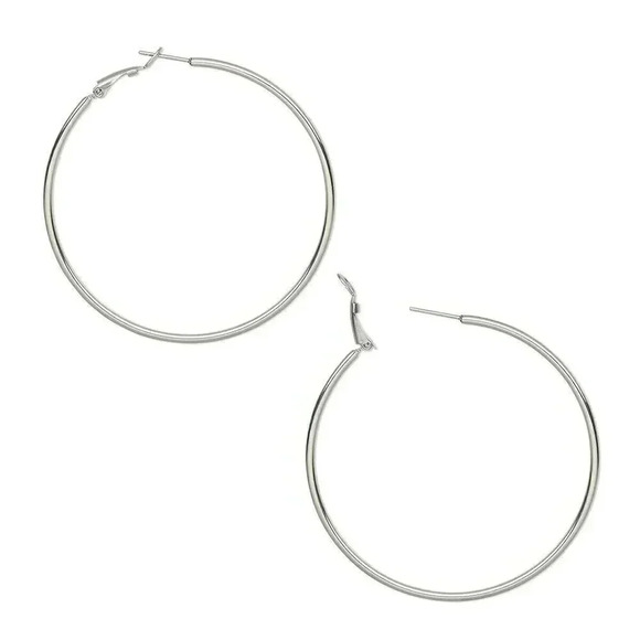 Sleek Surgical Stainless Steel 316L Silver 60mm Hypo Allergenic Hoop Earrings - Picture 1 of 1